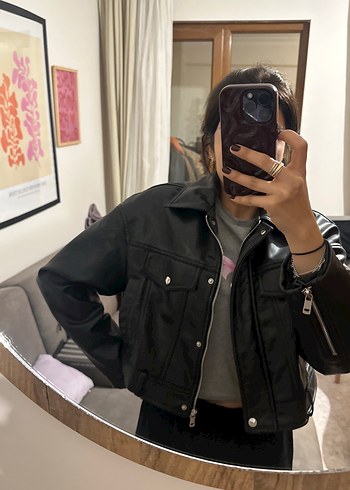 Zara Siyah Deri Biker Ceket - Görsel 2