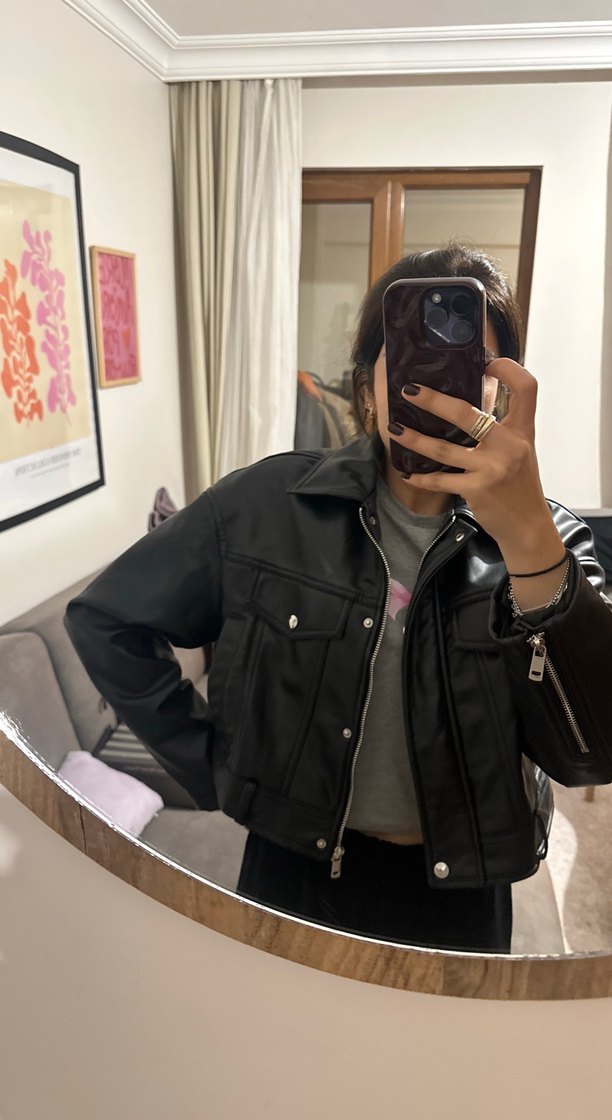 Zara Siyah Deri Biker Ceket - Görsel 2