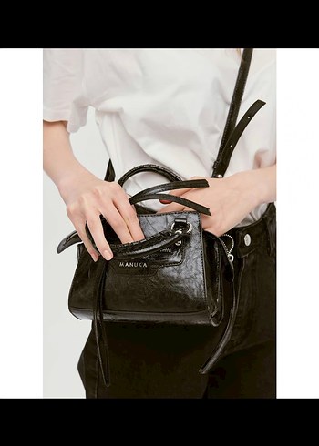 Siyah Deri Örgü Kadın Çanta - Görsel 3