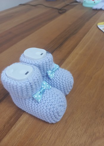 Mavi Örgü Kız Bebek Patik - Görsel 2