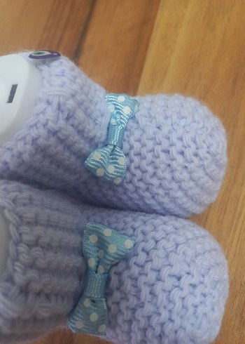 Mavi Örgü Kız Bebek Patik - Görsel 3