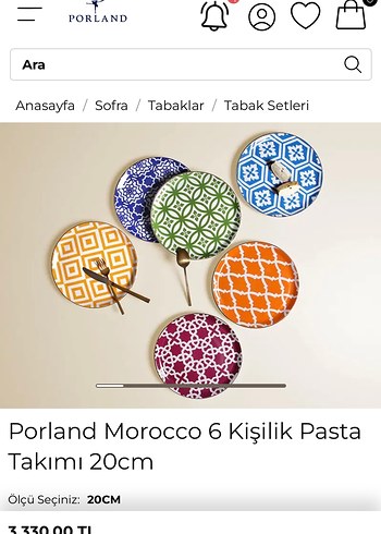 Porland Morocco 6 Kişilik 20 cm Pasta Takımı