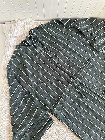 Keten görünümlü uzun yeşil elbise - Görsel 5