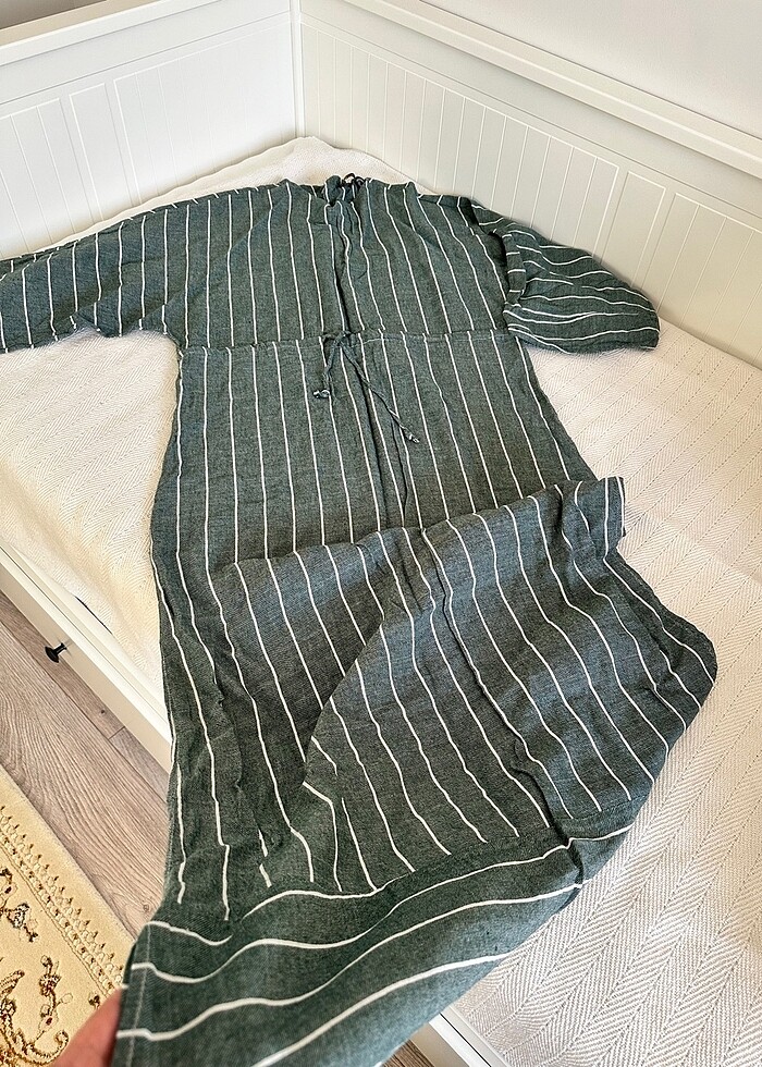 Keten görünümlü uzun yeşil elbise - Görsel 2