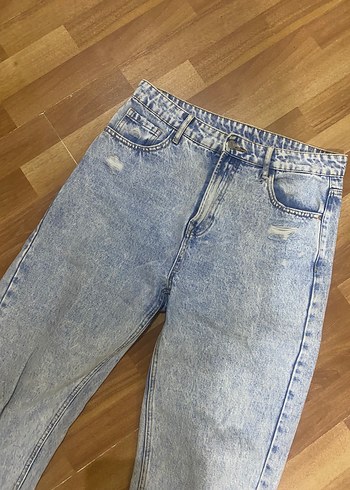 Sheinside Rahat Kesim Mavi Midi Denim Jeans