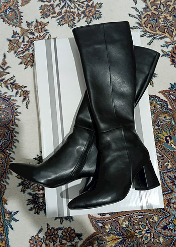 Mubiano Siyah Deri Stiletto Çizme - Görsel 4