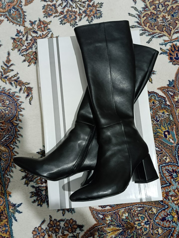 Mubiano Siyah Deri Stiletto Çizme - Görsel 4