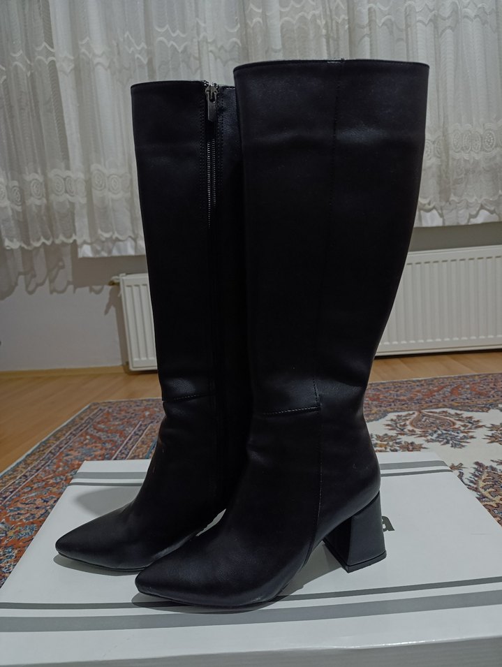 Mubiano Siyah Deri Stiletto Çizme - Görsel 5