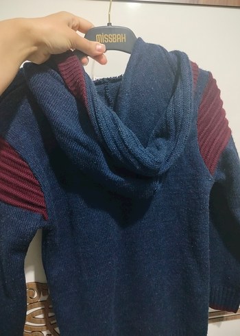 13-14 Yaş Beden mavi Renk Erkek Çocuk Lacivert Triko Fermuarlı Hırka