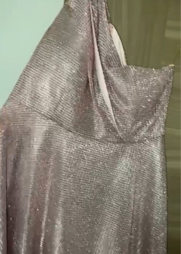 Simli tek omuz abiye - Görsel 4