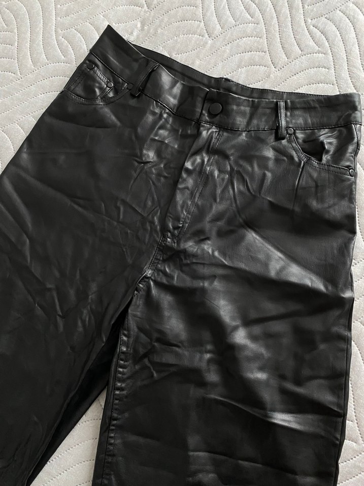 Kadın Siyah Deri  Pantolon - Görsel 3