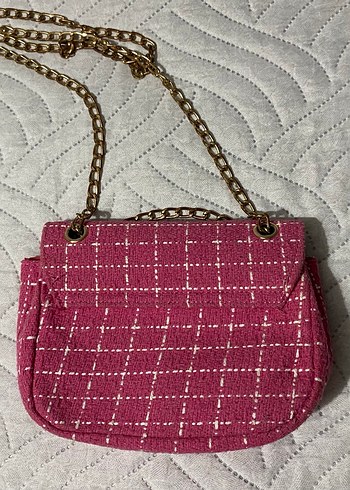 Zincir Detaylı Pembe Kareli Kadın Çanta - Görsel 3