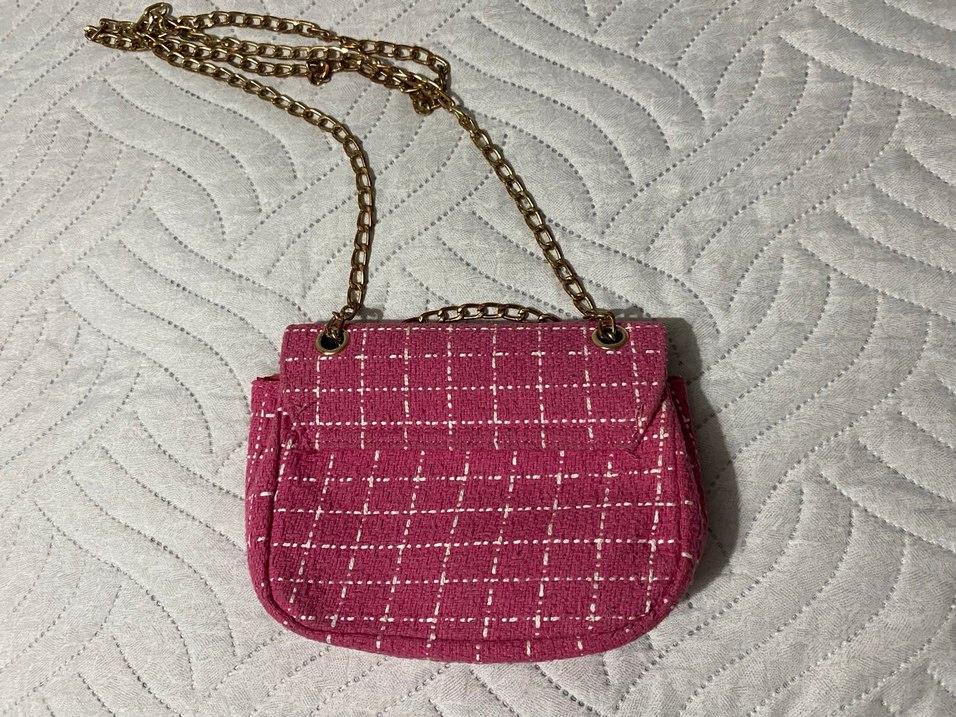 Zincir Detaylı Pembe Kareli Kadın Çanta - Görsel 3