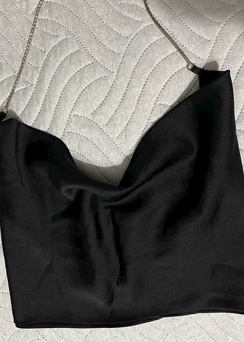 Zincir Detaylı Siyah saten bustiyer - Görsel 2