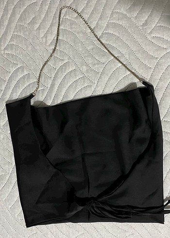 Zincir Detaylı Siyah saten bustiyer - Görsel 3