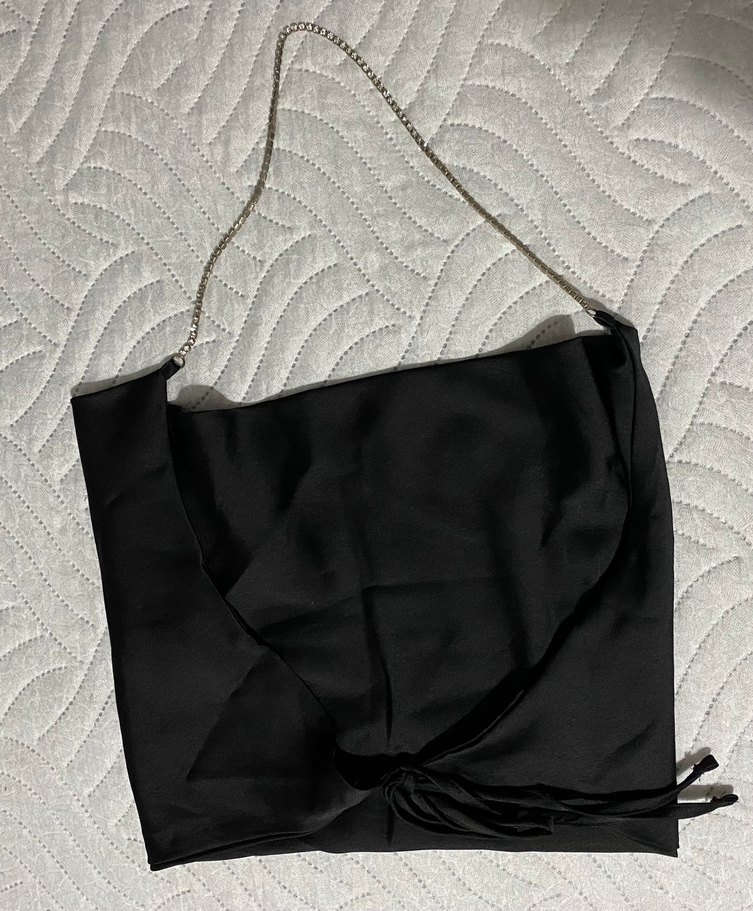 Zincir Detaylı Siyah saten bustiyer - Görsel 3