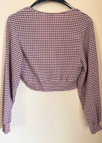 Uzun Kollu V Yaka Pileli Pembe Bluz - Görsel 3