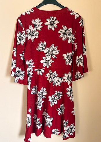 Kırmızı Çiçek Desenli Bohem Midi Elbise - Görsel 3