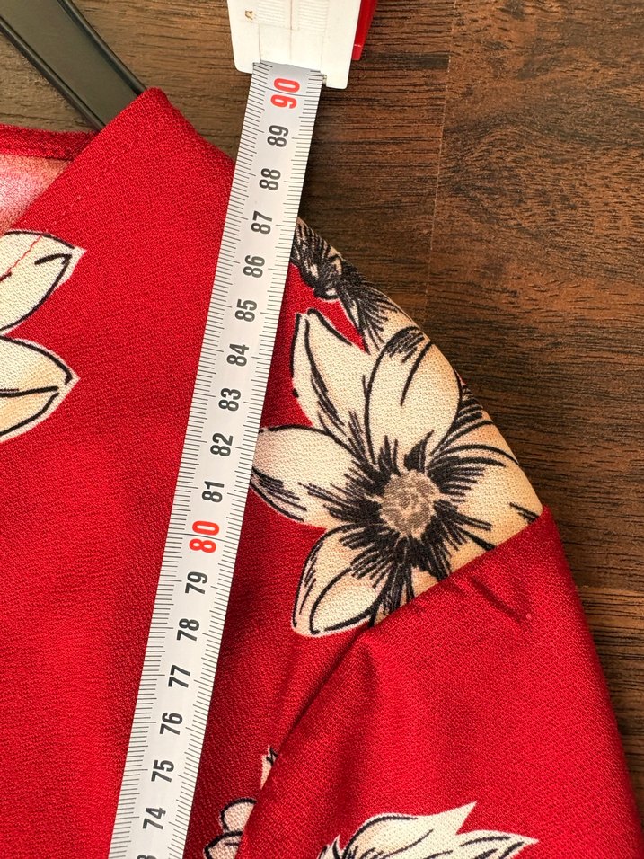 Kırmızı Çiçek Desenli Bohem Midi Elbise - Görsel 4