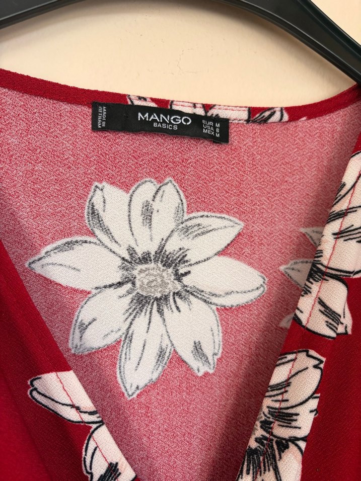 Kırmızı Çiçek Desenli Bohem Midi Elbise - Görsel 2