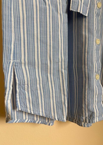 Mavi Çizgili Kemerli Midi Elbise - Görsel 2