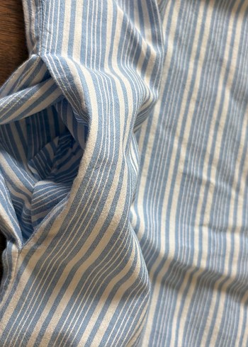 Mavi Çizgili Kemerli Midi Elbise - Görsel 7