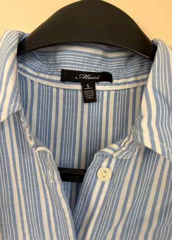 Mavi Çizgili Kemerli Midi Elbise - Görsel 4