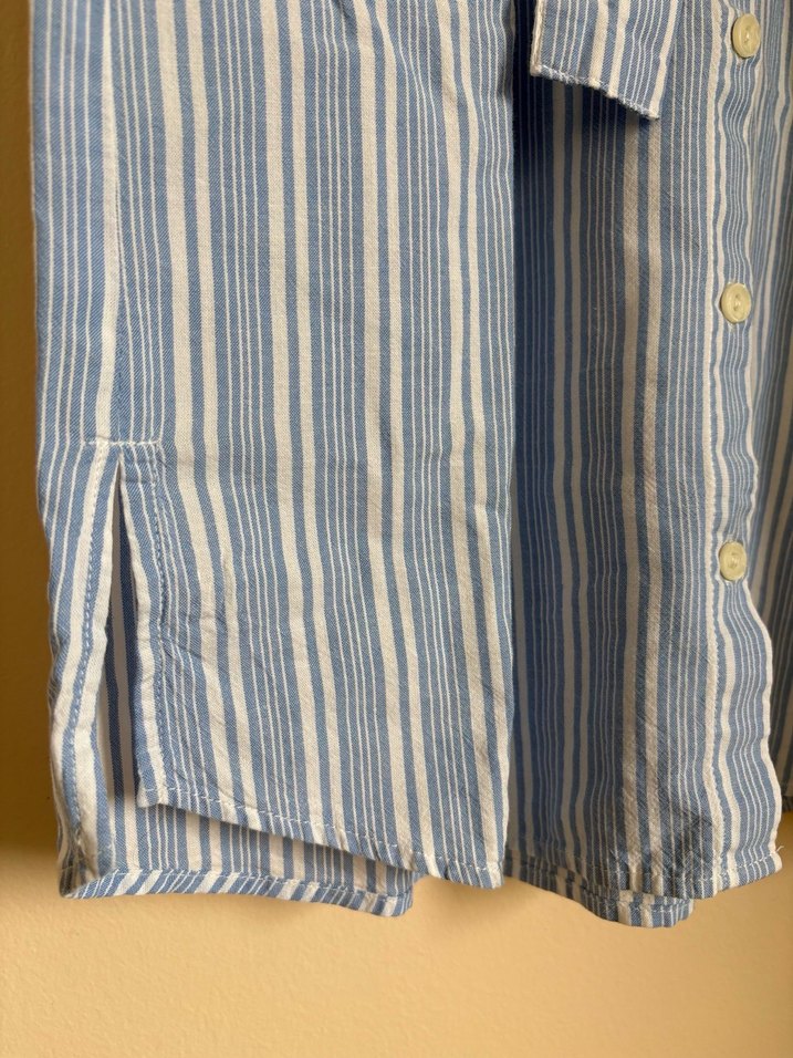 Mavi Çizgili Kemerli Midi Elbise - Görsel 2