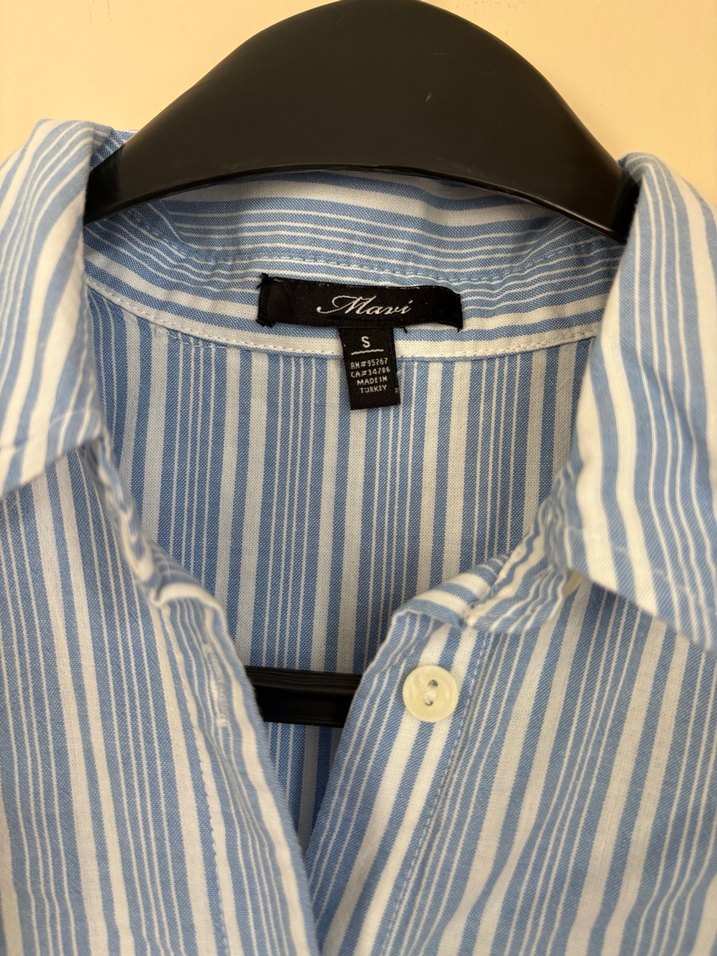 Mavi Çizgili Kemerli Midi Elbise - Görsel 4