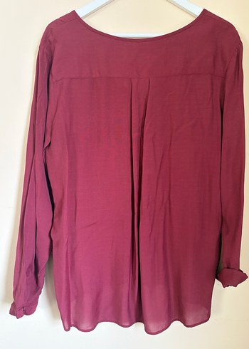 Bordo Düğmeli V Yaka Kadın Gömlek - Görsel 3