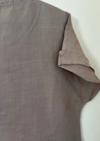 Bej Keten Midi Elbise - Görsel 3