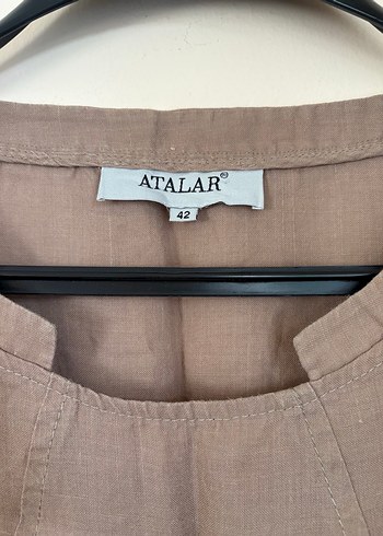 Bej Keten Midi Elbise - Görsel 2