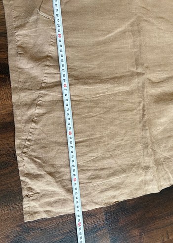 Bej Keten Midi Elbise - Görsel 4