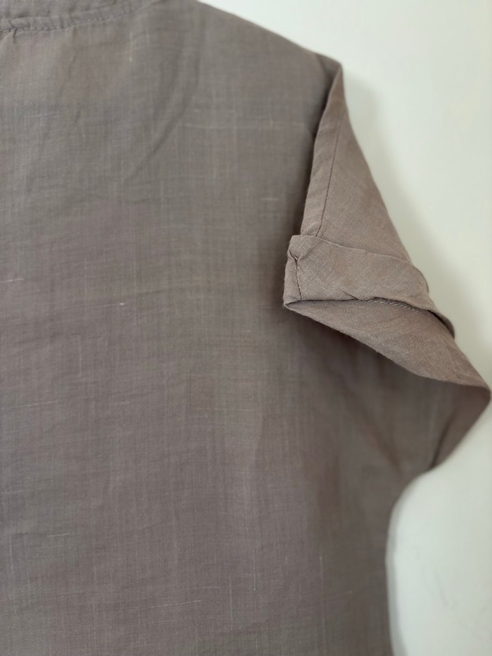 Bej Keten Midi Elbise - Görsel 3