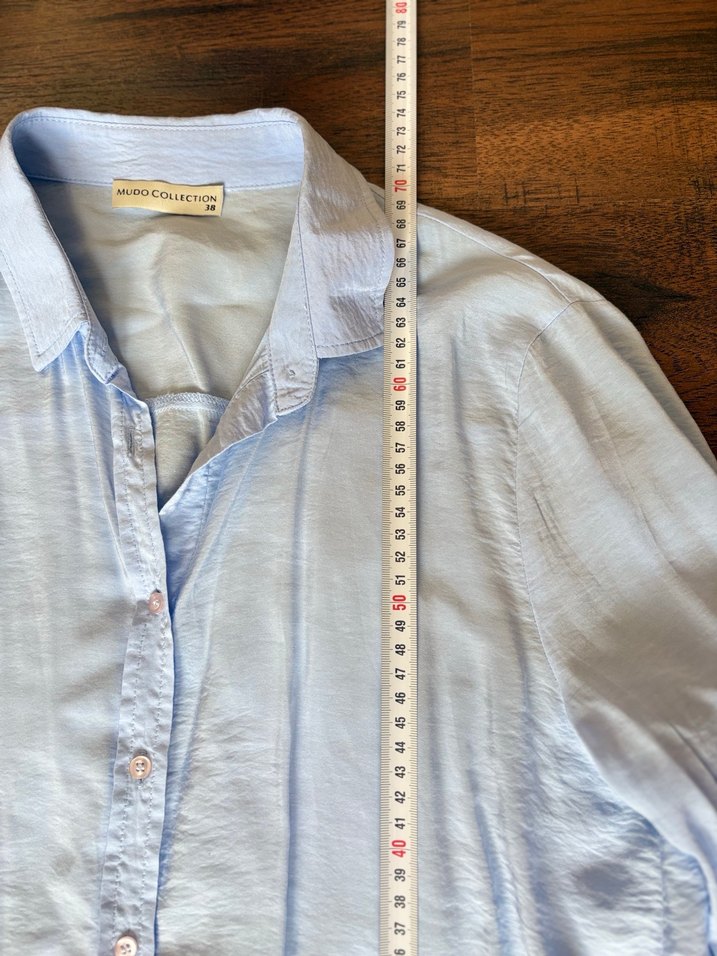 Mavi Uzun Kollu Düğmeli Gömlek - Görsel 5