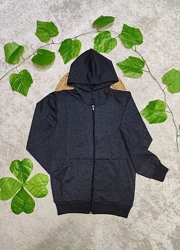 11-12 Yaş Beden gri Renk Fermuarlı kapşonlu çocuk sweatshirt