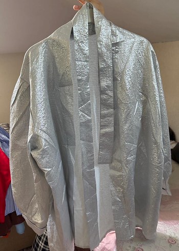 Diğer Gri Keten Midi Kadın Kimono