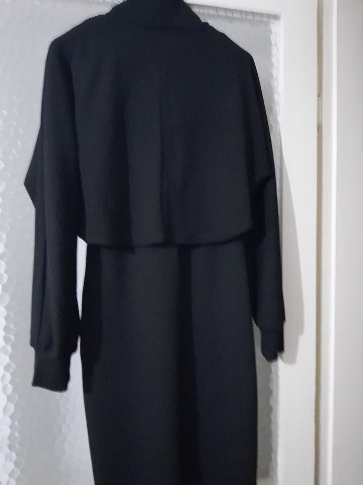 Siyah Drapeli Boğazlı Uzun Hamile Ceketi - Görsel 4