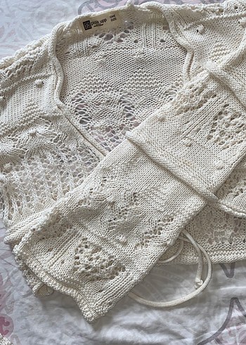 Nakışlı Beyaz Örgü Kız hırka - Görsel 7