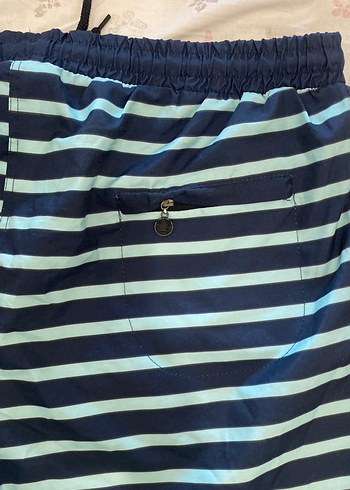 Mavi Çizgili Erkek   Kadın Deniz Şortu - Görsel 5
