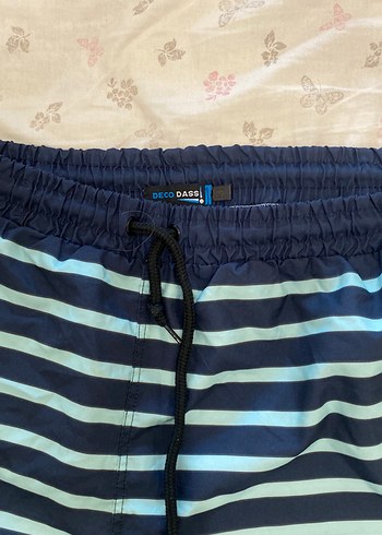 Mavi Çizgili Erkek   Kadın Deniz Şortu - Görsel 4