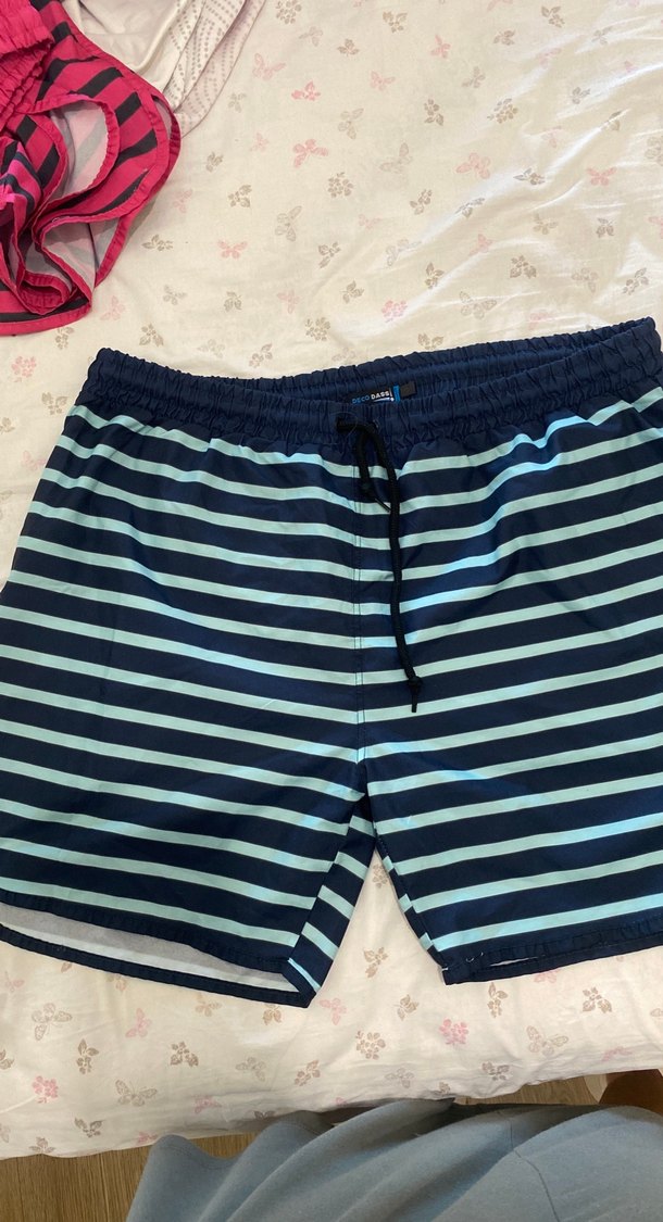 Mavi Çizgili Erkek   Kadın Deniz Şortu - Görsel 2