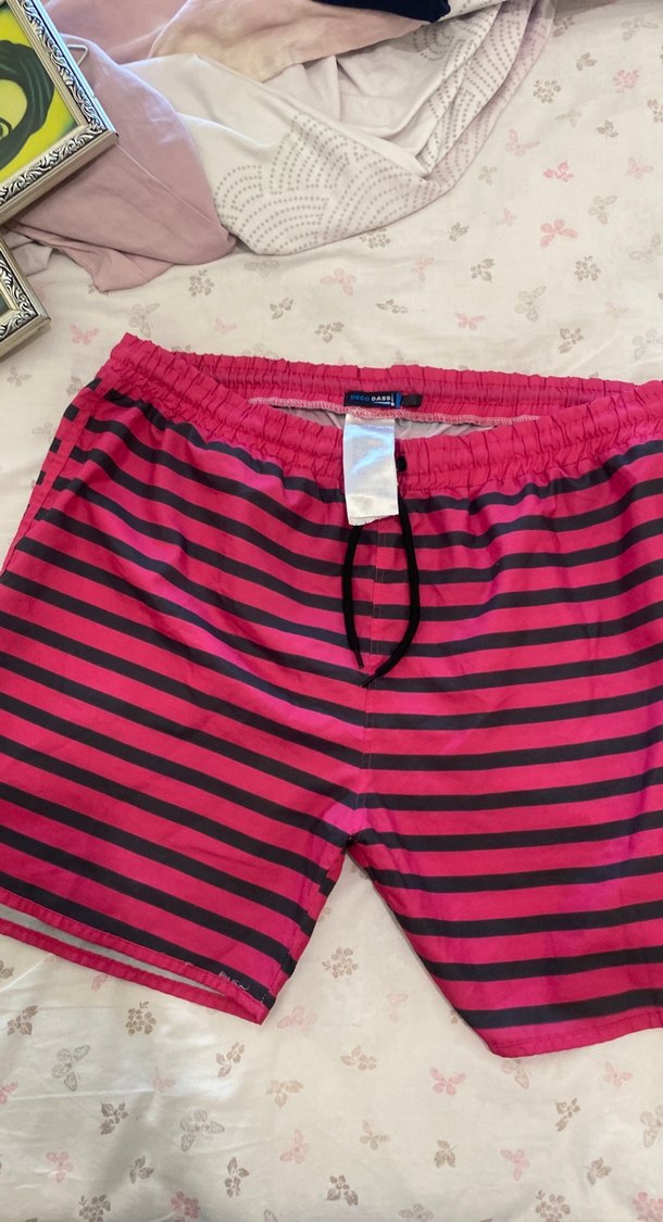 Pembe Siyah Çizgili Erkek  kadın Mayo - Görsel 2