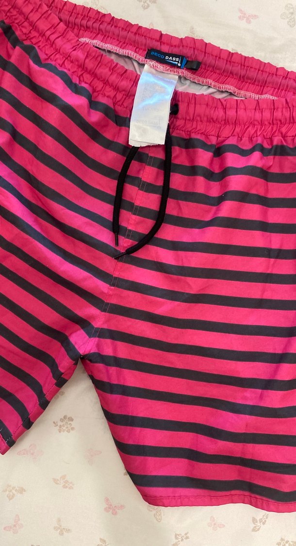 Pembe Siyah Çizgili Erkek  kadın Mayo - Görsel 3