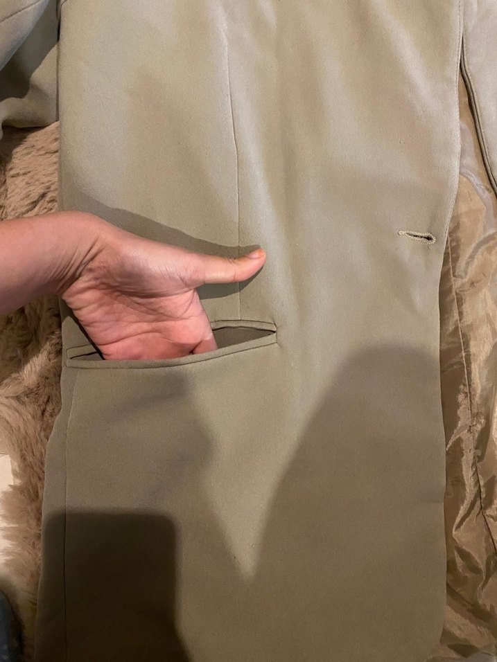 Bej Kadın Midi Boy Bol Kesim Kürk Detaylı Blazer - Görsel 3