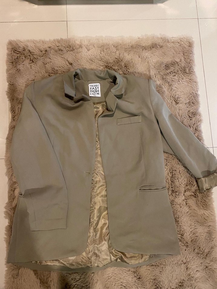 Bej Kadın Midi Boy Bol Kesim Kürk Detaylı Blazer - Görsel 2