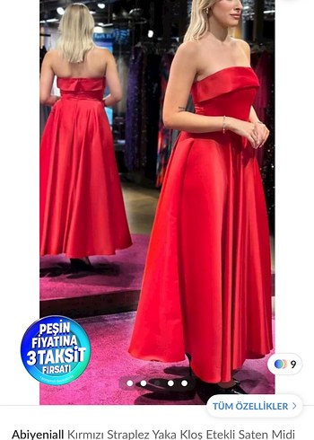 Kırmızı Straplez Uzun Abiye Elbise - Görsel 3