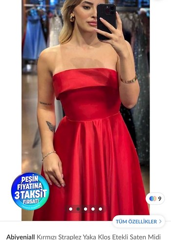 Kırmızı Straplez Uzun Abiye Elbise - Görsel 4