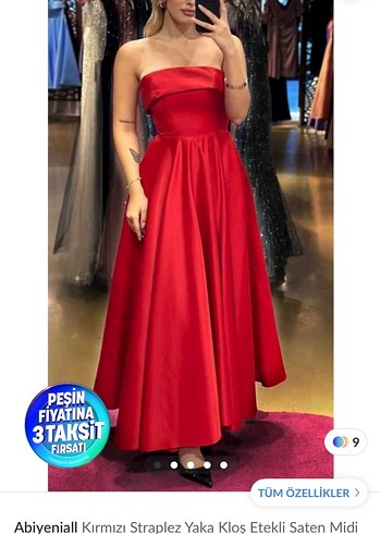 Kırmızı Straplez Uzun Abiye Elbise - Görsel 7