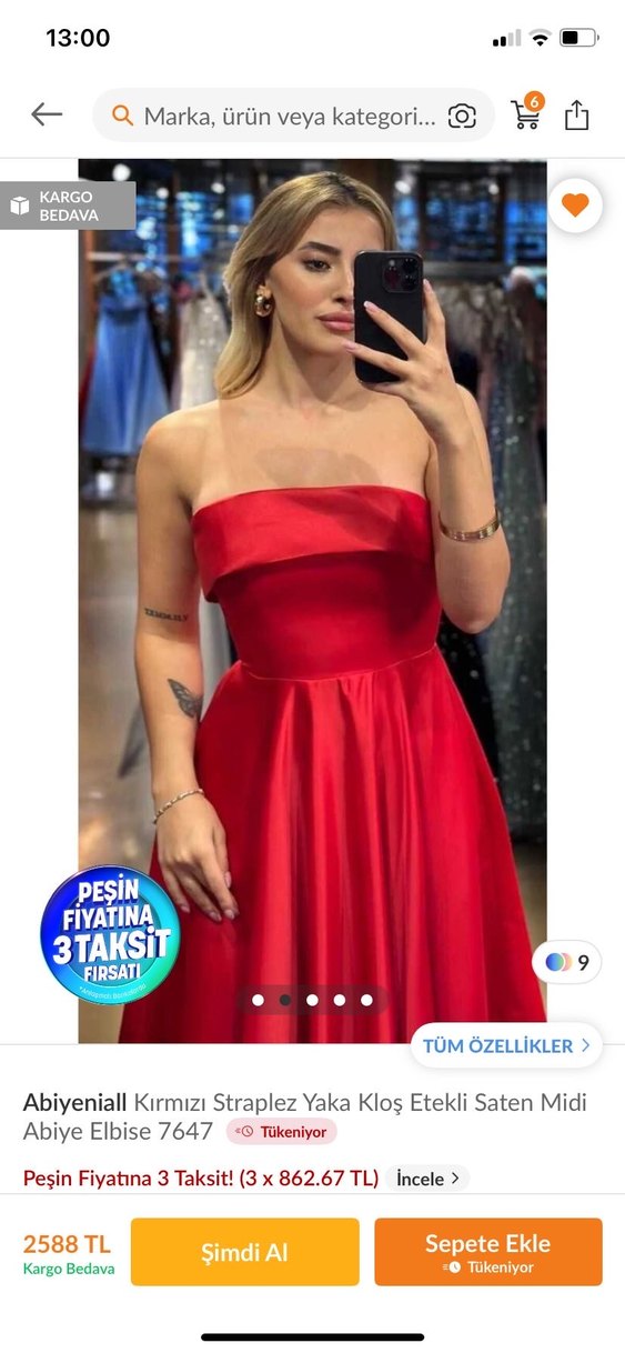 Kırmızı Straplez Uzun Abiye Elbise - Görsel 4